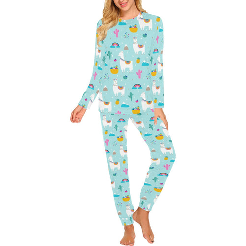 Llama alpaca cactus leaves pattern Women's All Over Print Pajama Set