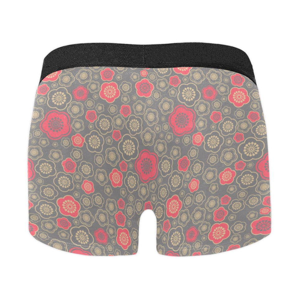 Red gold Sakura cherry blossom gray background Men's All Over Print Boxer Briefs Men's Underwear