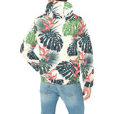heliconia flowers, palm and monstera leaves Men's Padded Hooded Jacket