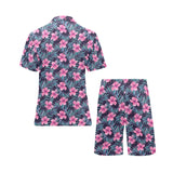 Hibiscus Pattern Print Design 05 Men's V-Neck Short Pajama Set