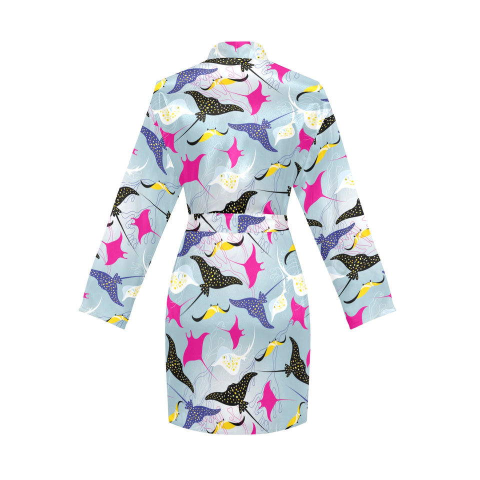 Stingray Pattern Print Design 01 Women's Long Sleeve Belted Night Robe