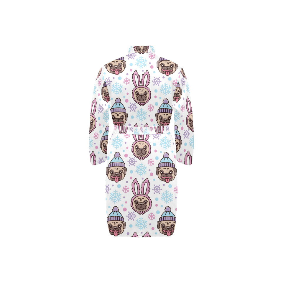 Cute pug hat rabbit costume pattern Men's Long Sleeve Belted Night Robe