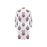 Cute pug hat rabbit costume pattern Men's Long Sleeve Belted Night Robe