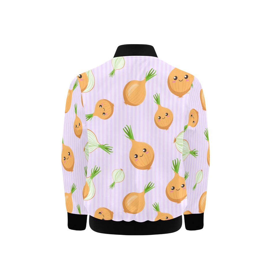 cute onions smiling faces purple background Kids' Boys' Girls' Bomber Jacket