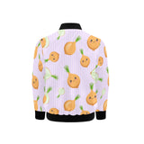 cute onions smiling faces purple background Kids' Boys' Girls' Bomber Jacket