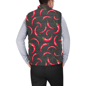 Chili peppers pattern black background Men's Padded Vest