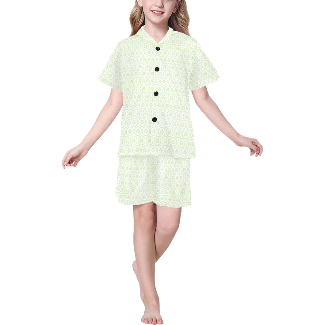 Cucumber pattern background Kids' Boys' Girls' V-Neck Short Pajama Set