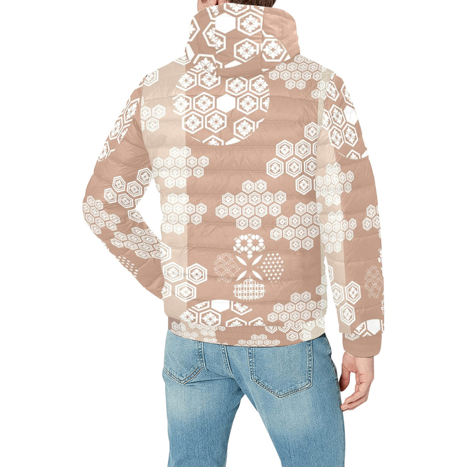 Beautiful hexagon japanese pattern Men's Padded Hooded Jacket