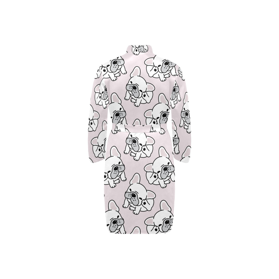Cute french bulldog pattern Men's Long Sleeve Belted Night Robe