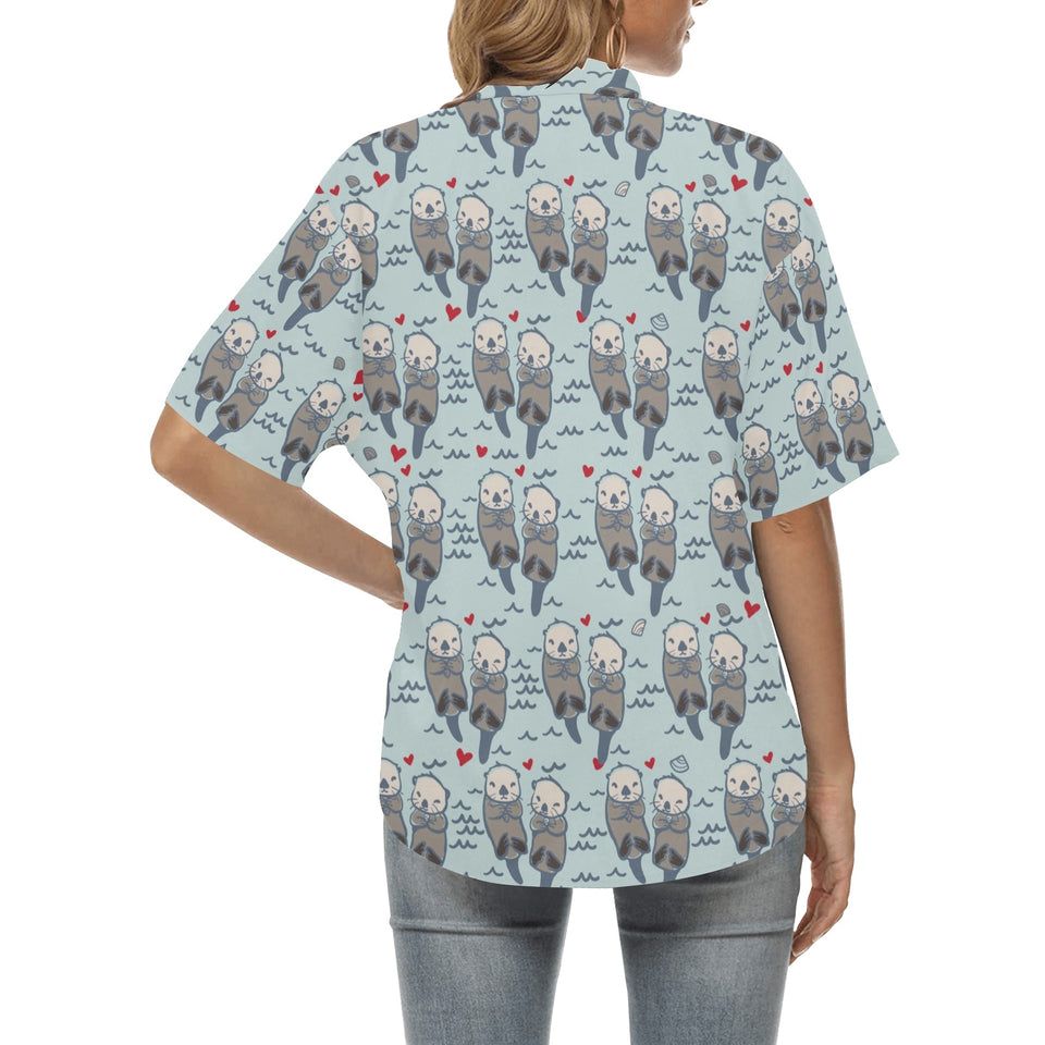 Lovely Sea Otter Pattern Women's All Over Print Hawaiian Shirt