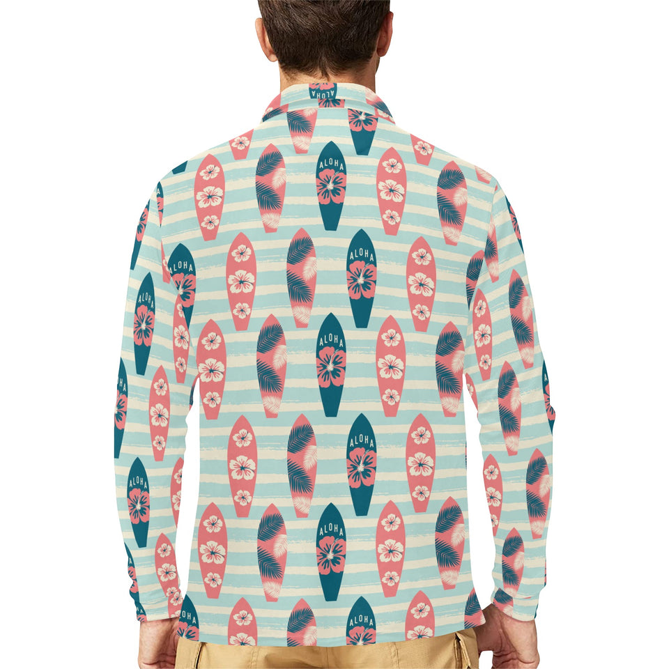 Surfboard Pattern Print Design 02 Men's Long Sleeve Polo Shirt