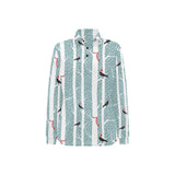 Crows christmas hat scarf Women's Long Sleeve Polo Shirt