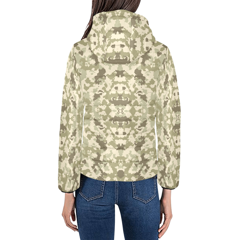 Light Green camouflage pattern Women's Padded Hooded Jacket