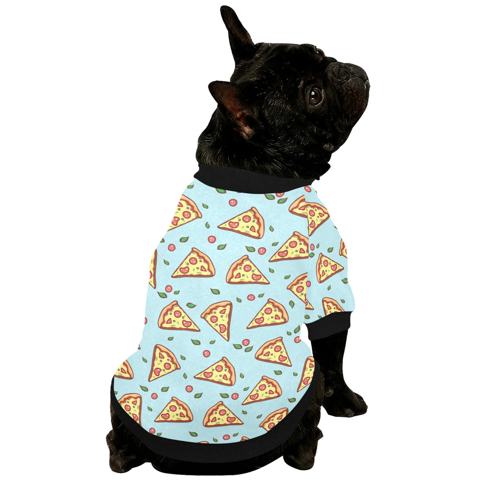 Hand drawn pizza blue background All Over Print Pet Dog Round Neck Fuzzy Shirt