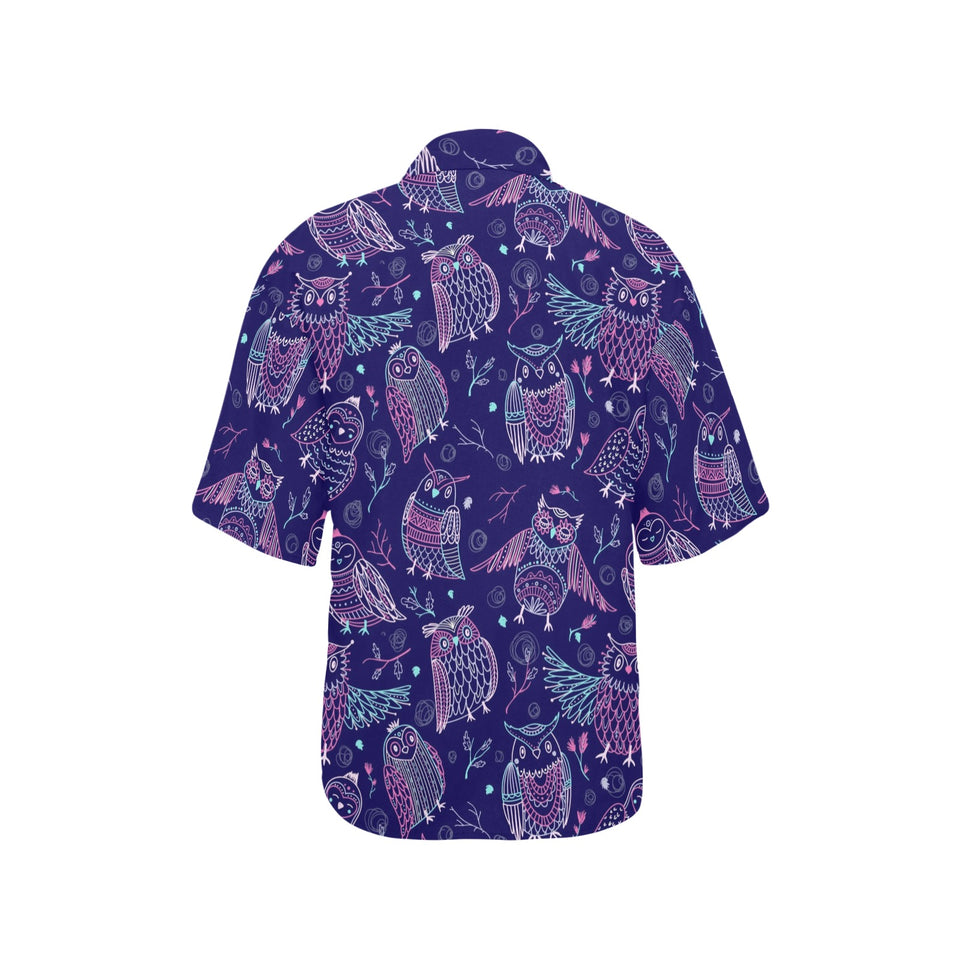 Cute owls pattern boho style ornament Women's All Over Print Hawaiian Shirt