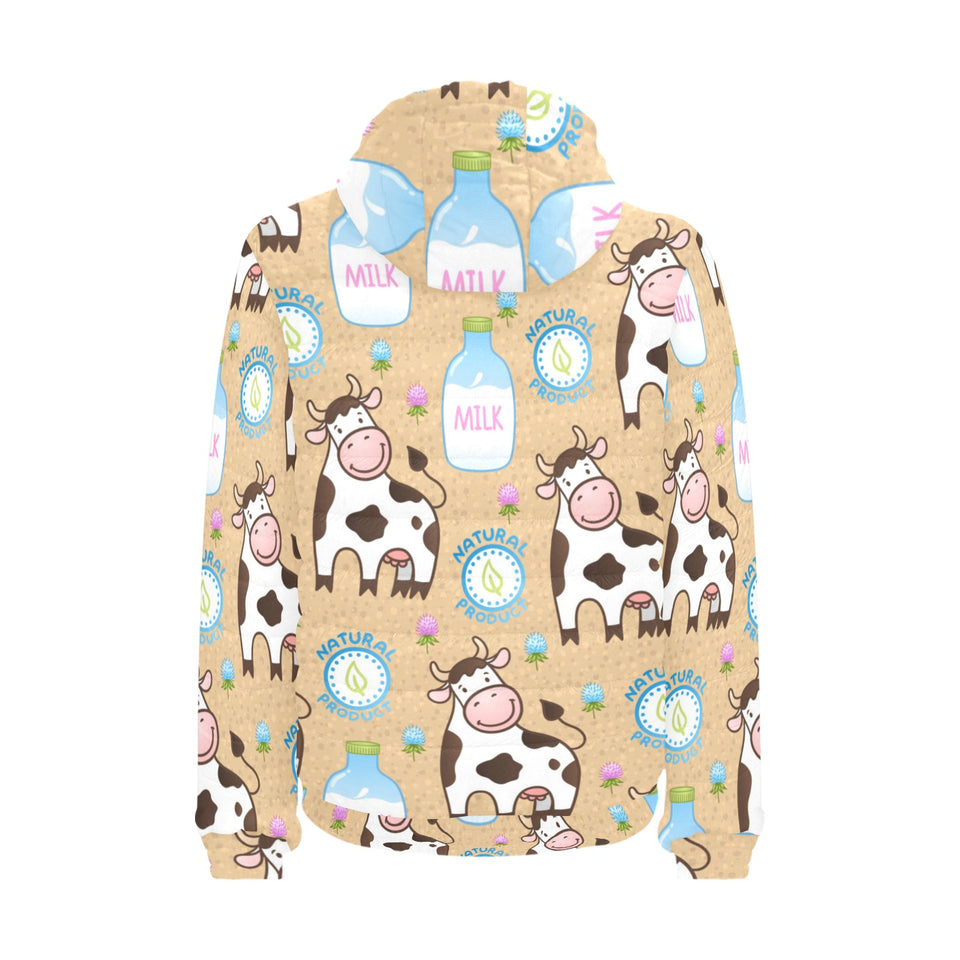 Cow bottle of milk pattern Men's Padded Hooded Jacket
