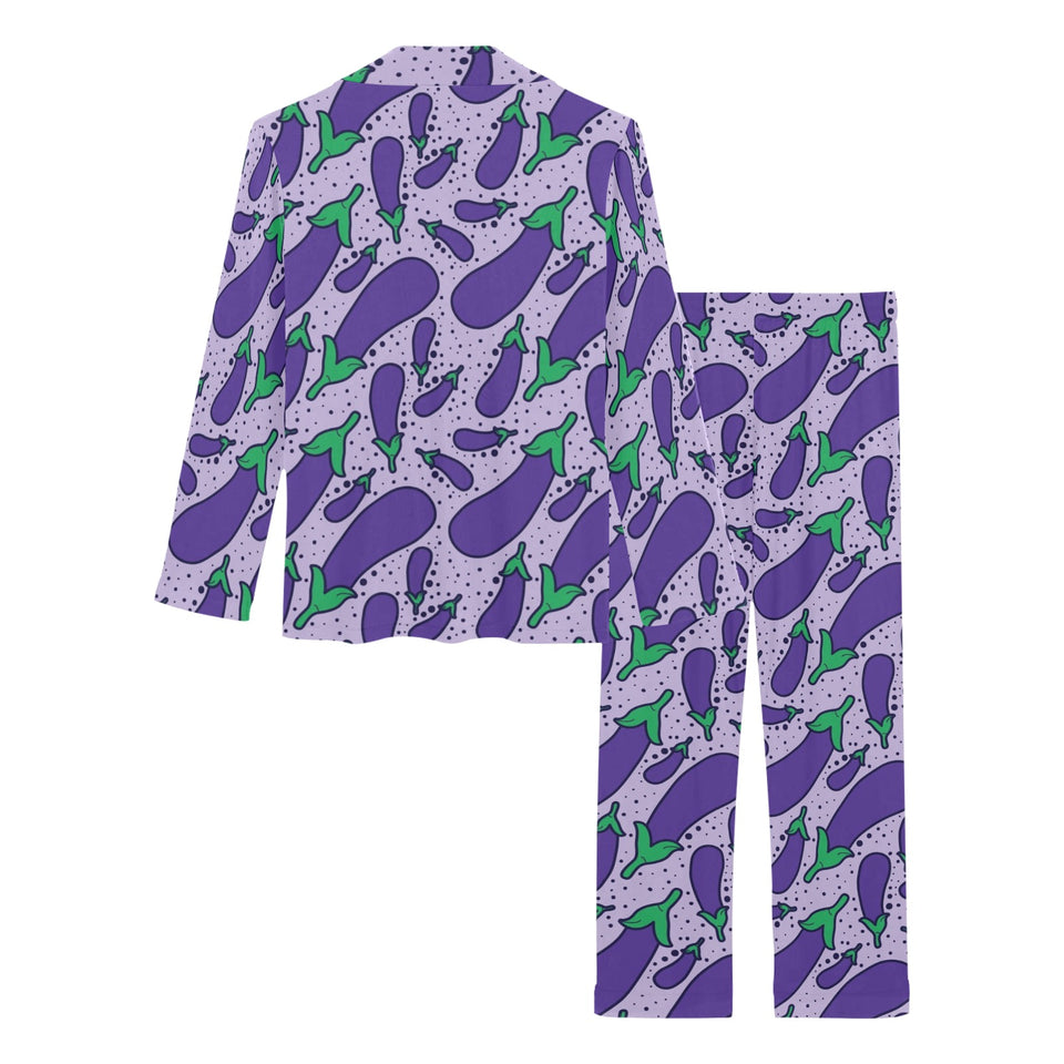Eggplant Pattern Print Design 03 Women's Long Pajama Set