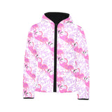 Pink flamingo flower pattern Kids' Boys' Girls' Padded Hooded Jacket