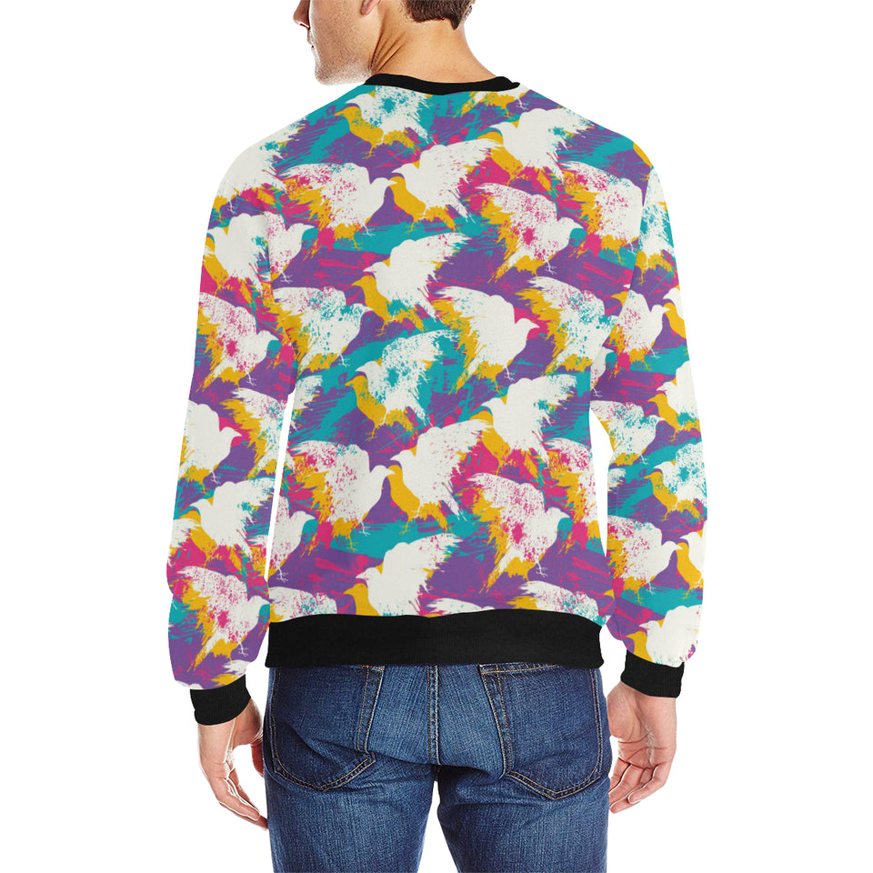 Colorful crow illustration pattern Men's Crew Neck Sweatshirt