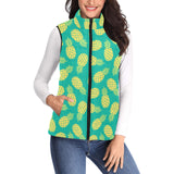 Pineapples pattern green background Women's Padded Vest