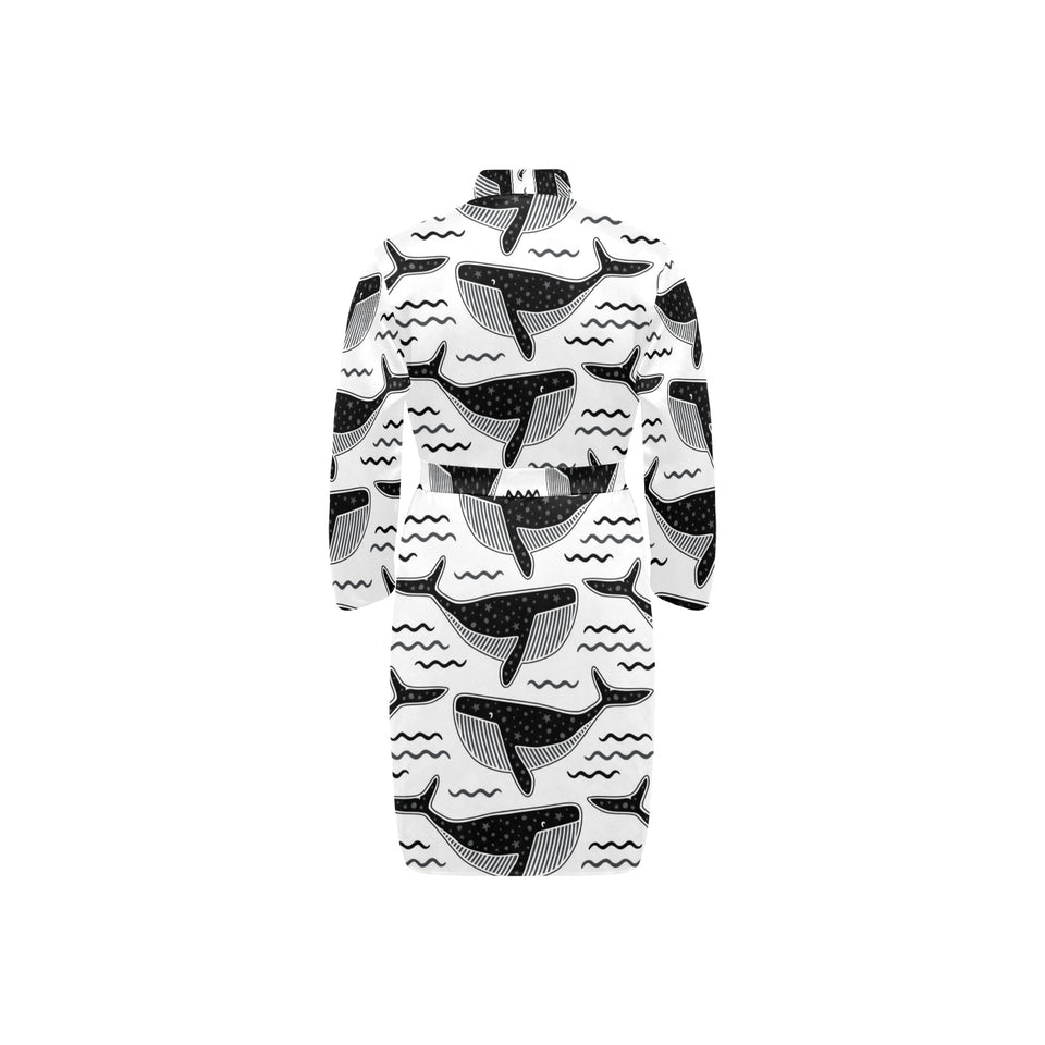 Black whale pattern Men's Long Sleeve Belted Night Robe