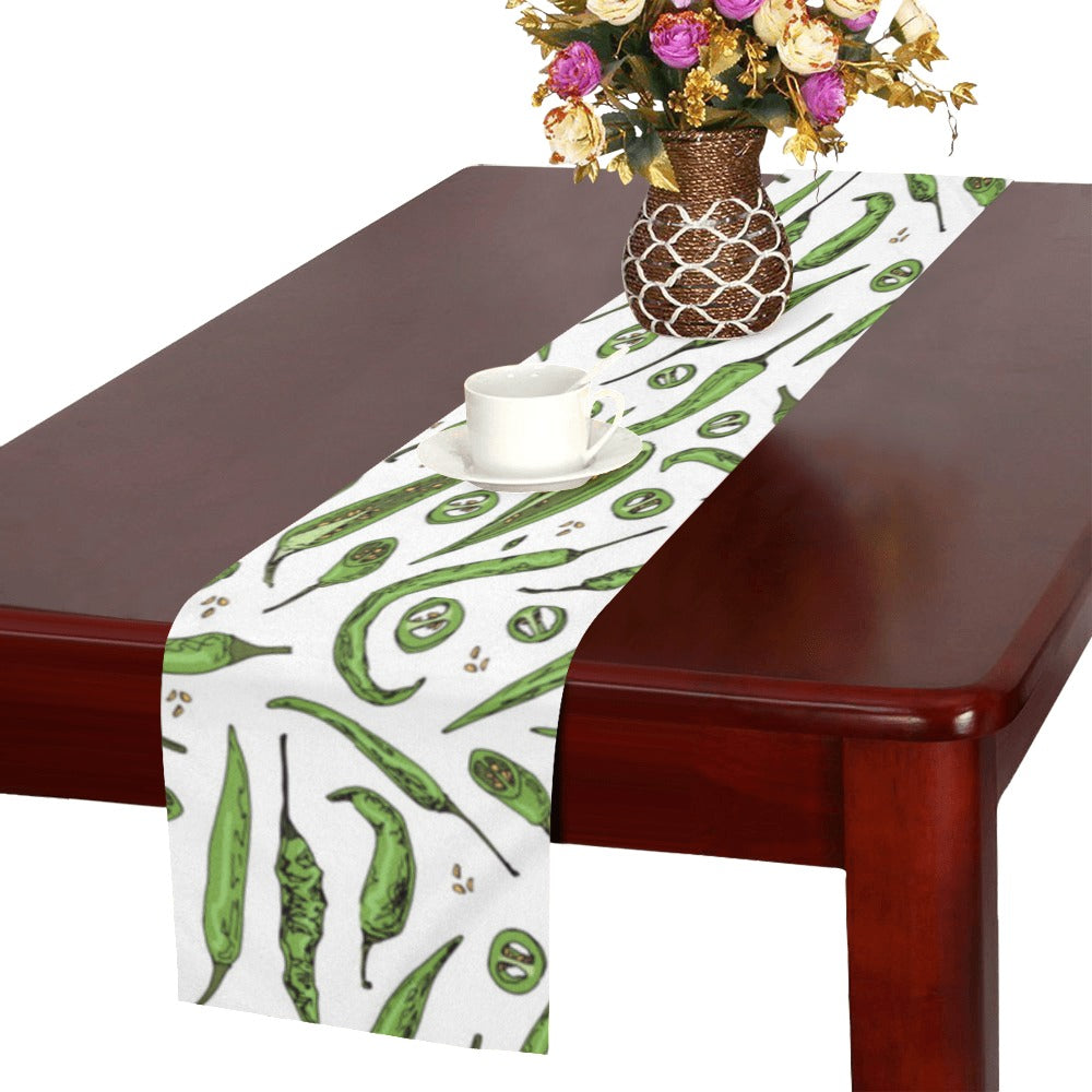 Hand drawn sketch style green Chili peppers patter Table Runner