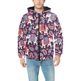 Elephant indian style ornament pattern Men's Padded Hooded Jacket