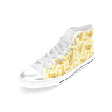 Saxophone cornet pattern yellow background Women's High Top Canvas Shoes White