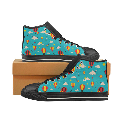 Hot Air Balloon Sky Pattern Women's High Top Canvas Shoes Black