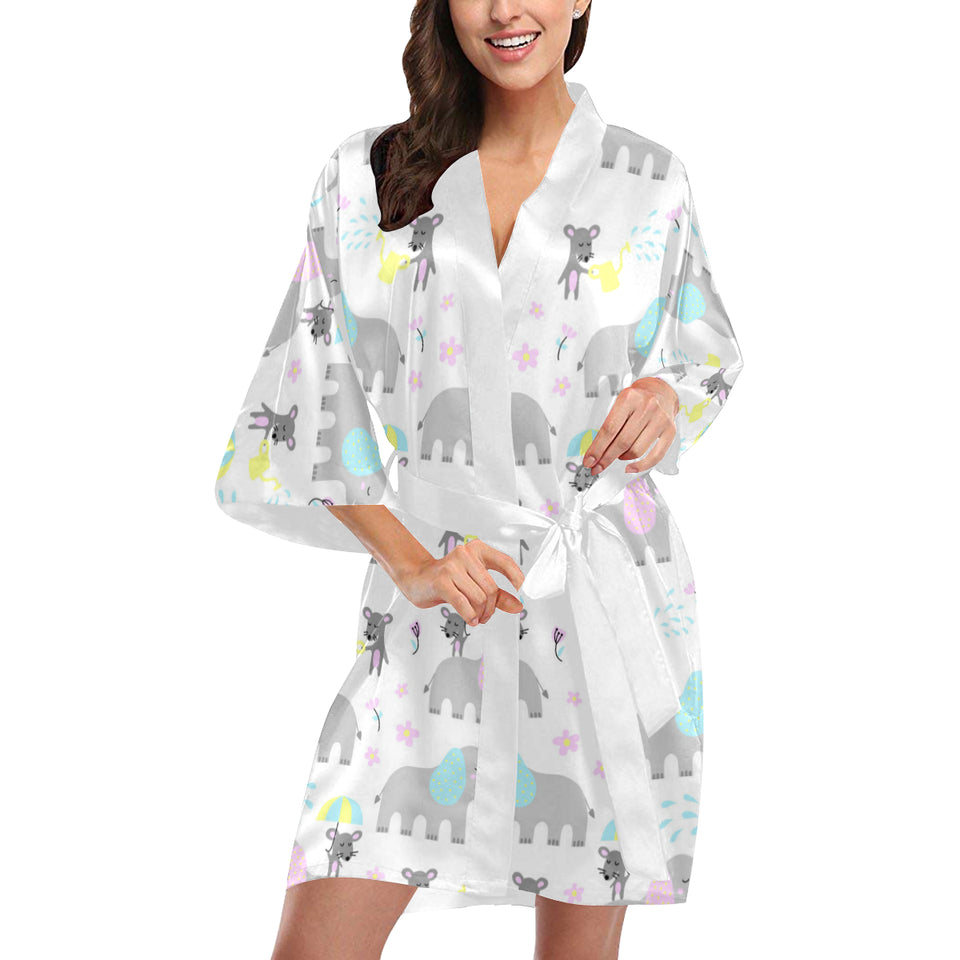 Cute elephant mouse pattern Women's Short Kimono Robe