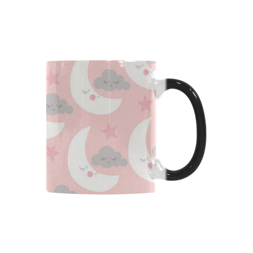 Cute moon cloud star pattern pink dot background Morphing Mug Heat Changing Mug