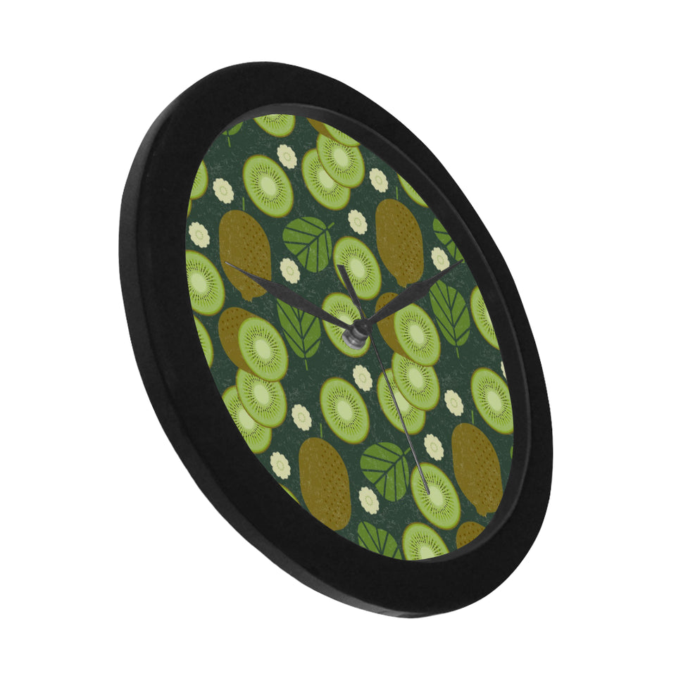 Whole sliced kiwi leave and flower Elegant Black Wall Clock