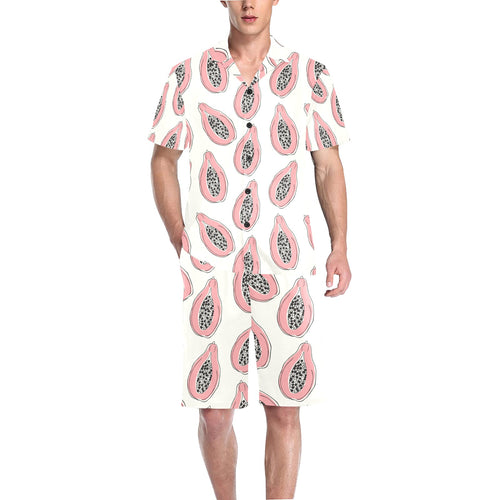 papaya pattern Men's V-Neck Short Pajama Set