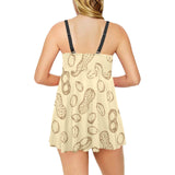 hand drawn peanuts pattern Chest Sexy Pleated Two Piece Swim Dress