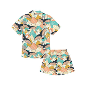 Eagle Pattern Print Design 02 Kids' Boys' Girls' V-Neck Short Pajama Set