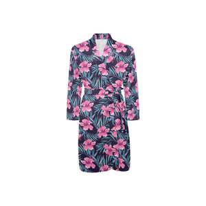 Hibiscus Pattern Print Design 05 Men's Long Sleeve Belted Night Robe