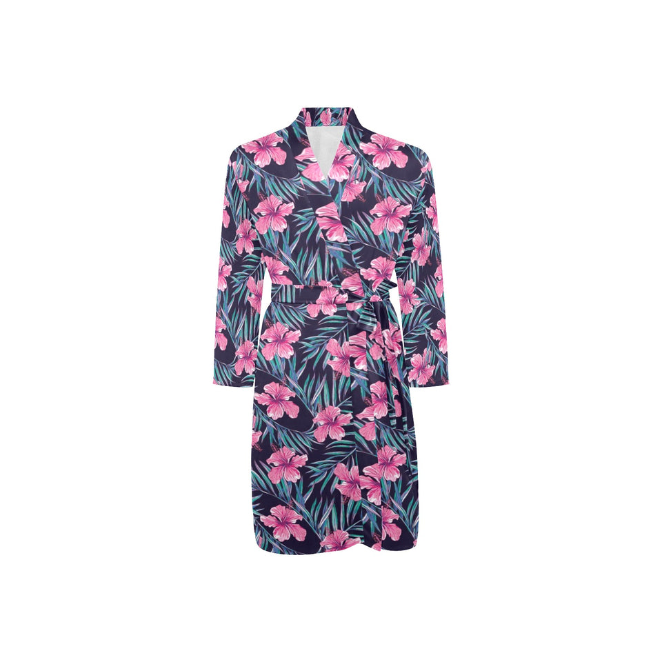 Hibiscus Pattern Print Design 05 Men's Long Sleeve Belted Night Robe