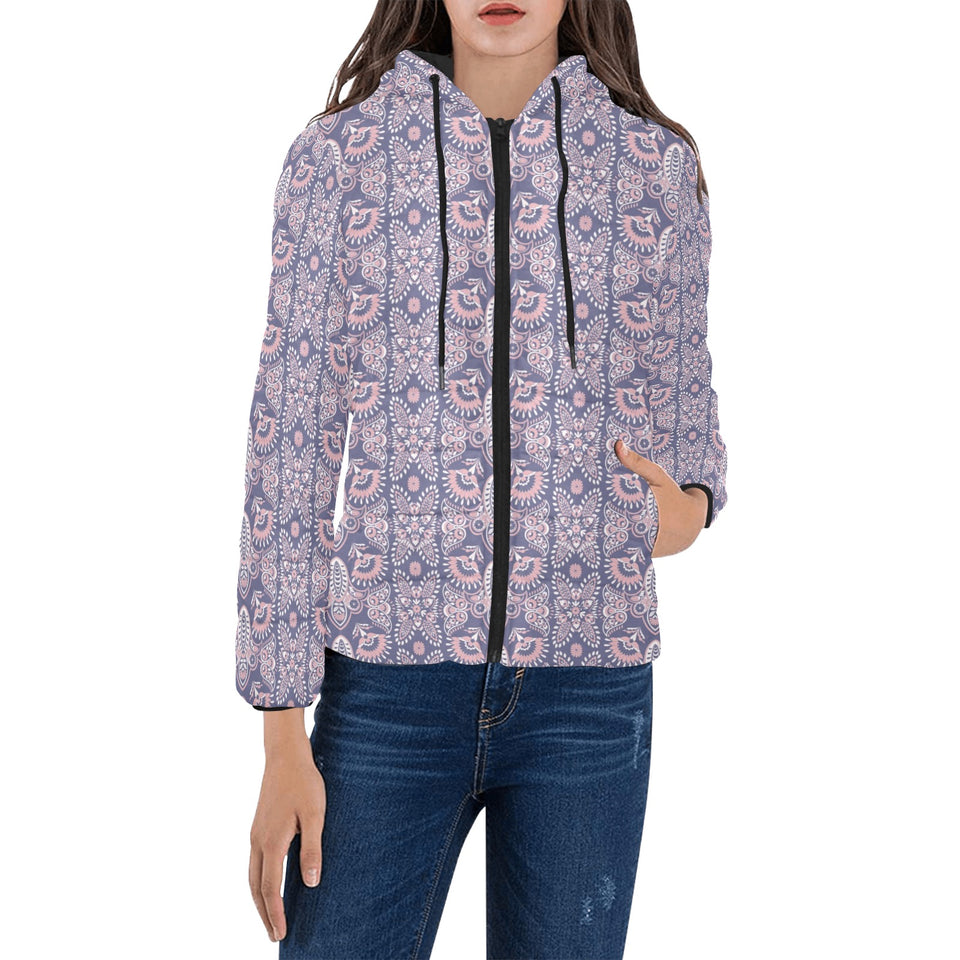 Indian Batik Style pattern Women's Padded Hooded Jacket