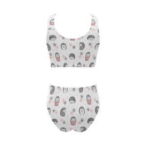 Hedgehog Pattern Print Design 02 Chest Bowknot High Waisted Bikini Swimsuit
