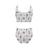 Hedgehog Pattern Print Design 02 Chest Bowknot High Waisted Bikini Swimsuit