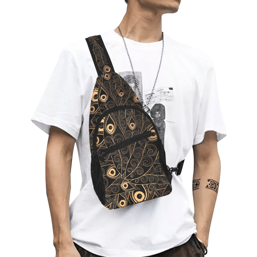 Gold peacock feather pattern All Over Print Chest Bag