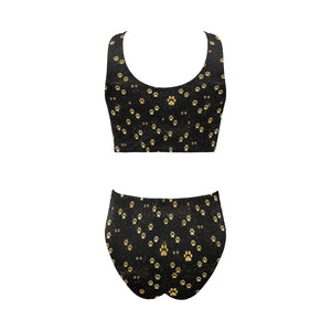 Dog Paws Pattern Print Design 05 Chest Bowknot High Waisted Bikini Swimsuit