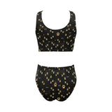 Dog Paws Pattern Print Design 05 Chest Bowknot High Waisted Bikini Swimsuit
