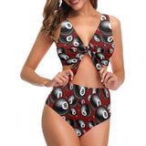 Billiard Ball Pattern Print Design 05 Chest Bowknot High Waisted Bikini Swimsuit