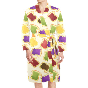 Bread Toast Pattern Print Design 02 Men's Long Sleeve Belted Night Robe