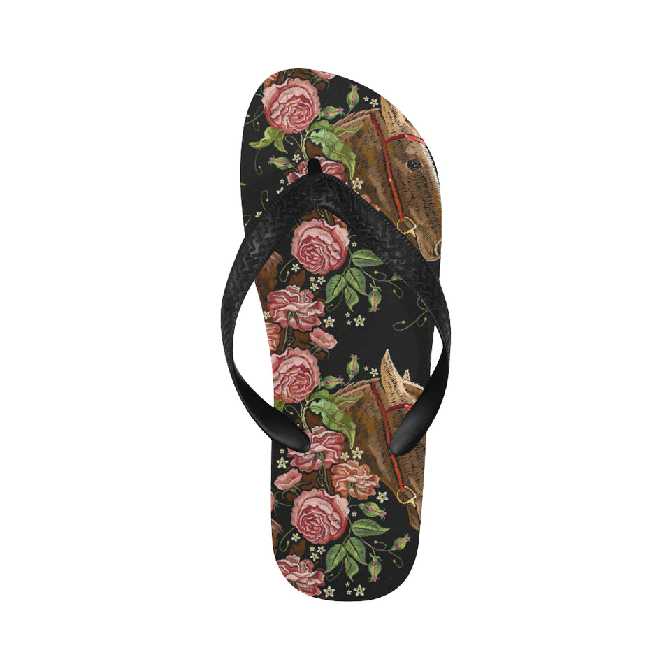 Horse head wild roses pattern Unisex Flip Flops