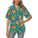 French fries red paper box pattern Women's All Over Print Hawaiian Shirt