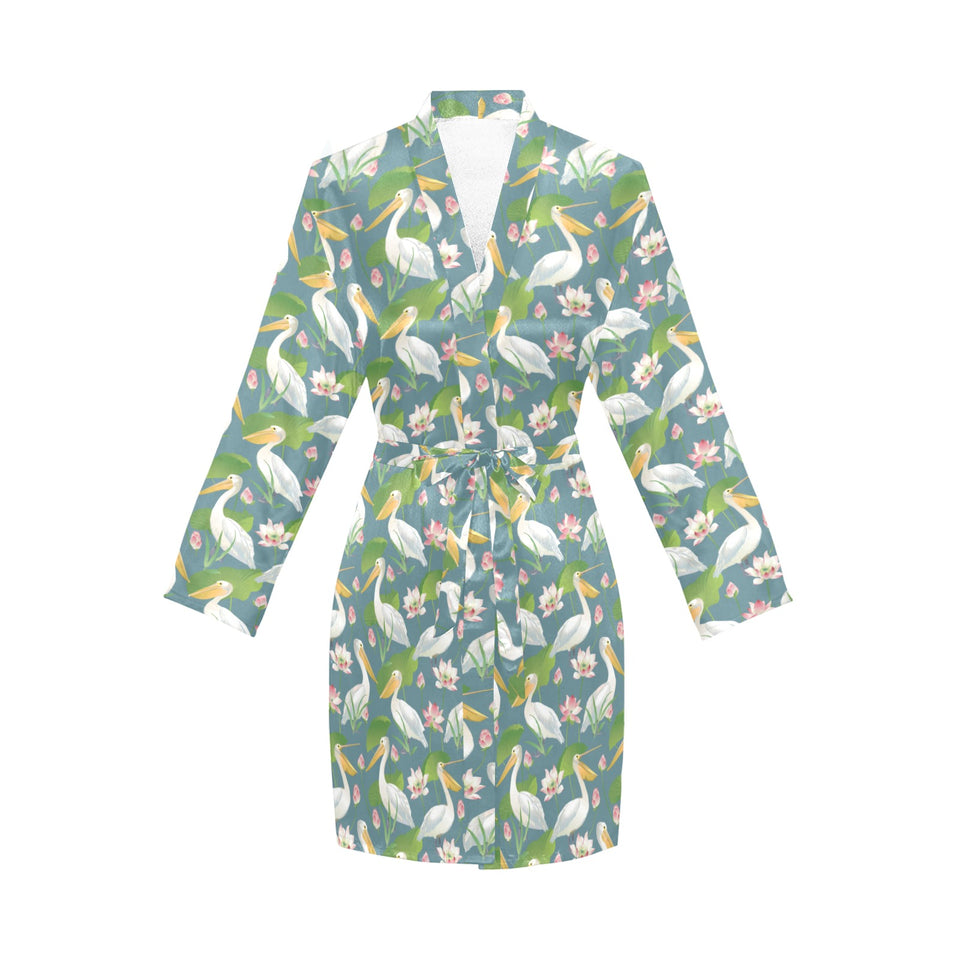 Pelican Pattern Print Design 04 Women's Long Sleeve Belted Night Robe