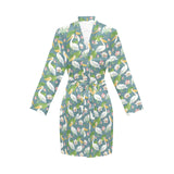 Pelican Pattern Print Design 04 Women's Long Sleeve Belted Night Robe