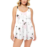 Poodle dog rose cake pattern Chest Sexy Pleated Two Piece Swim Dress